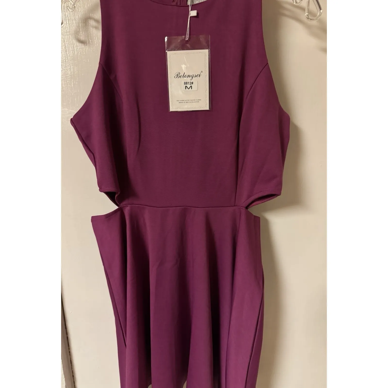 Belongsci Women's Size M Purple Sleeveless Side Cut out Mini Dress NWT Fit/Flair Size M - Image 2