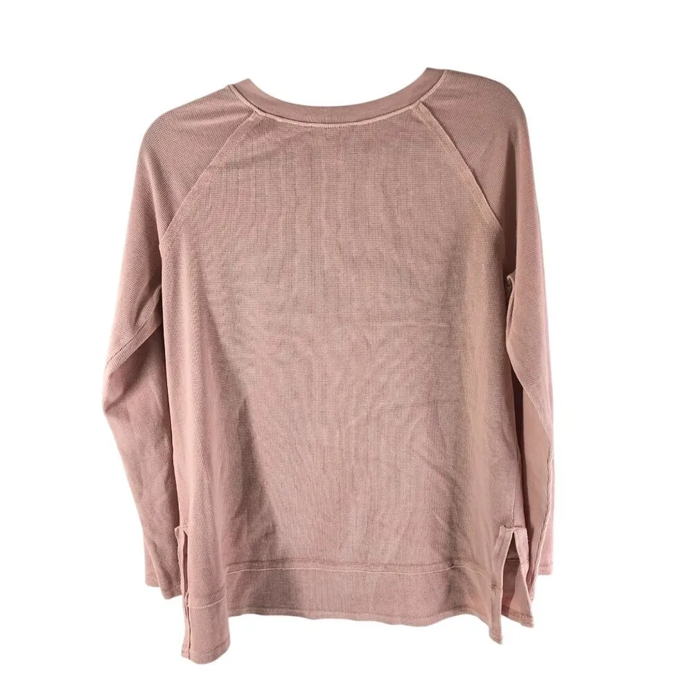 Caslon Womens Top Waffle Knit Thermal Boxy Oversized Hi Low Hem Light Pink S - Image 2