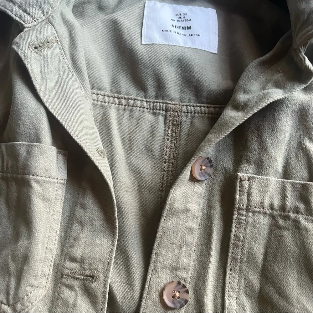 &Denim Army Green Denim Utility Jacket - Image 6