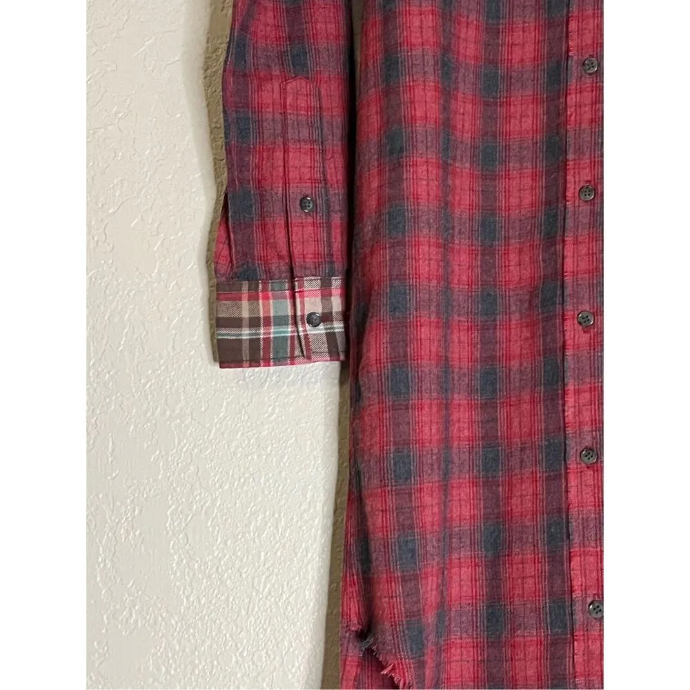 Artisan De Luxe Red Plaid Flannel Shirt Dress Button Front Tunic Size S - Image 2
