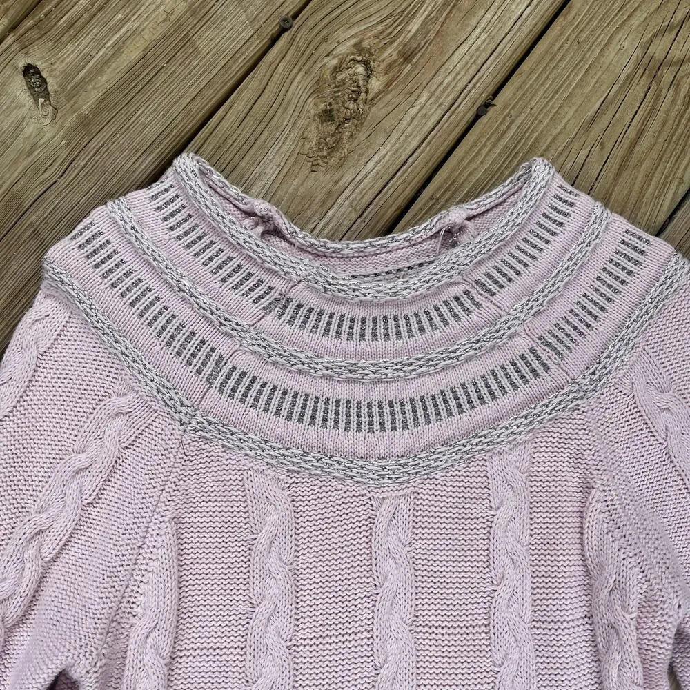 Soft Surroundings Pink Cable Knit Sweater With Silver Trim Size XS - Image 5