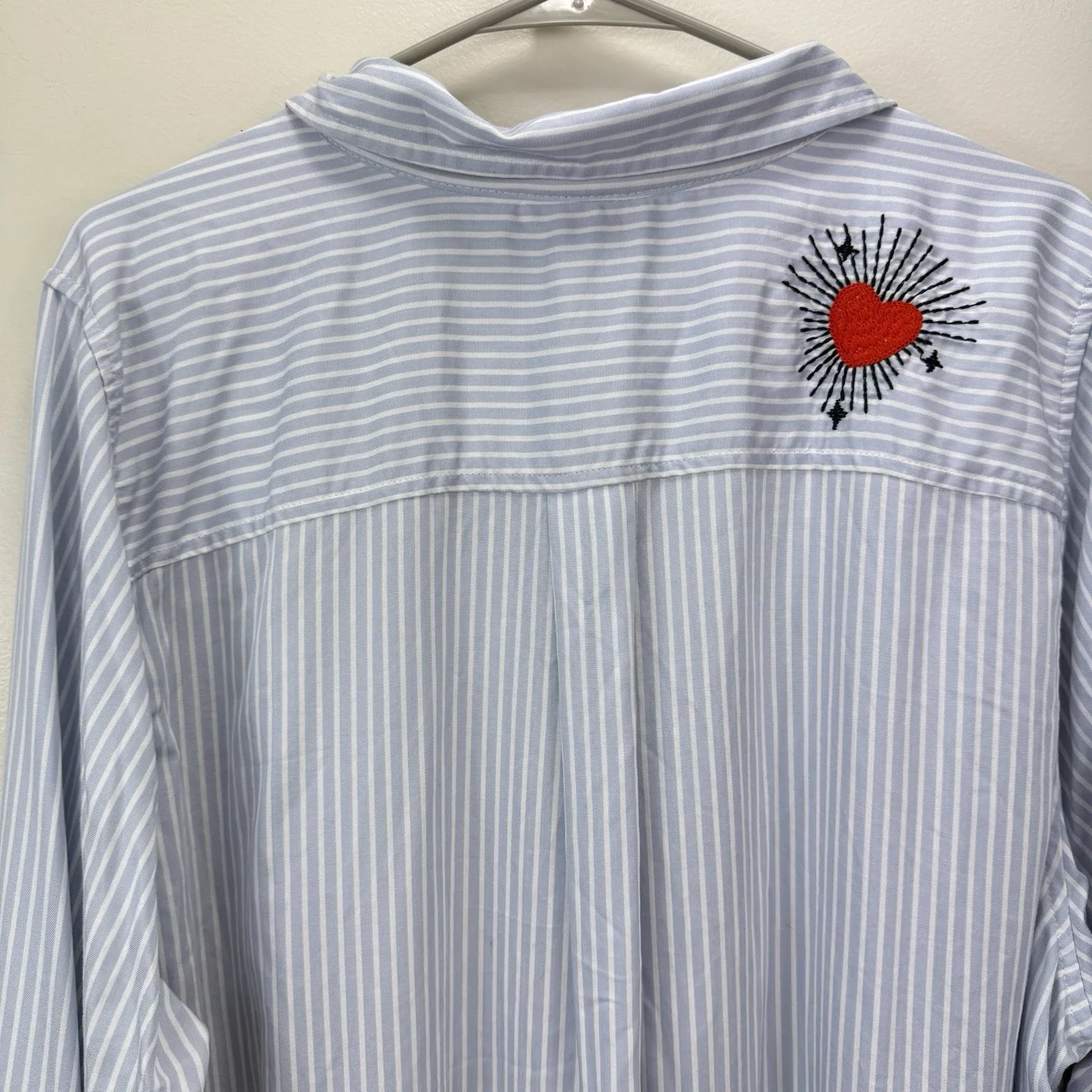 Torrid Lizzie Blue Striped Embroidered Twill Button Up Long Sleeve Shirt Size 2X - Image 10