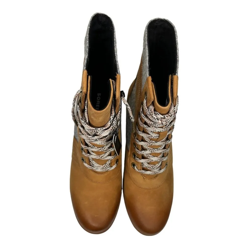Sorel Lexie Wedge Boots Leather Camel Brown Waterproof Women’s Size 10 - Image 4