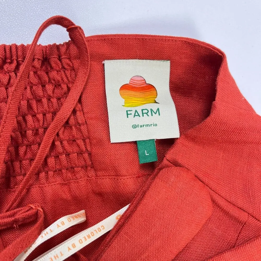 NWOT Farm Rio Red 3D Petals Bodice Euroflax Premium Linen Jumpsuit Wide-Leg L - Image 12