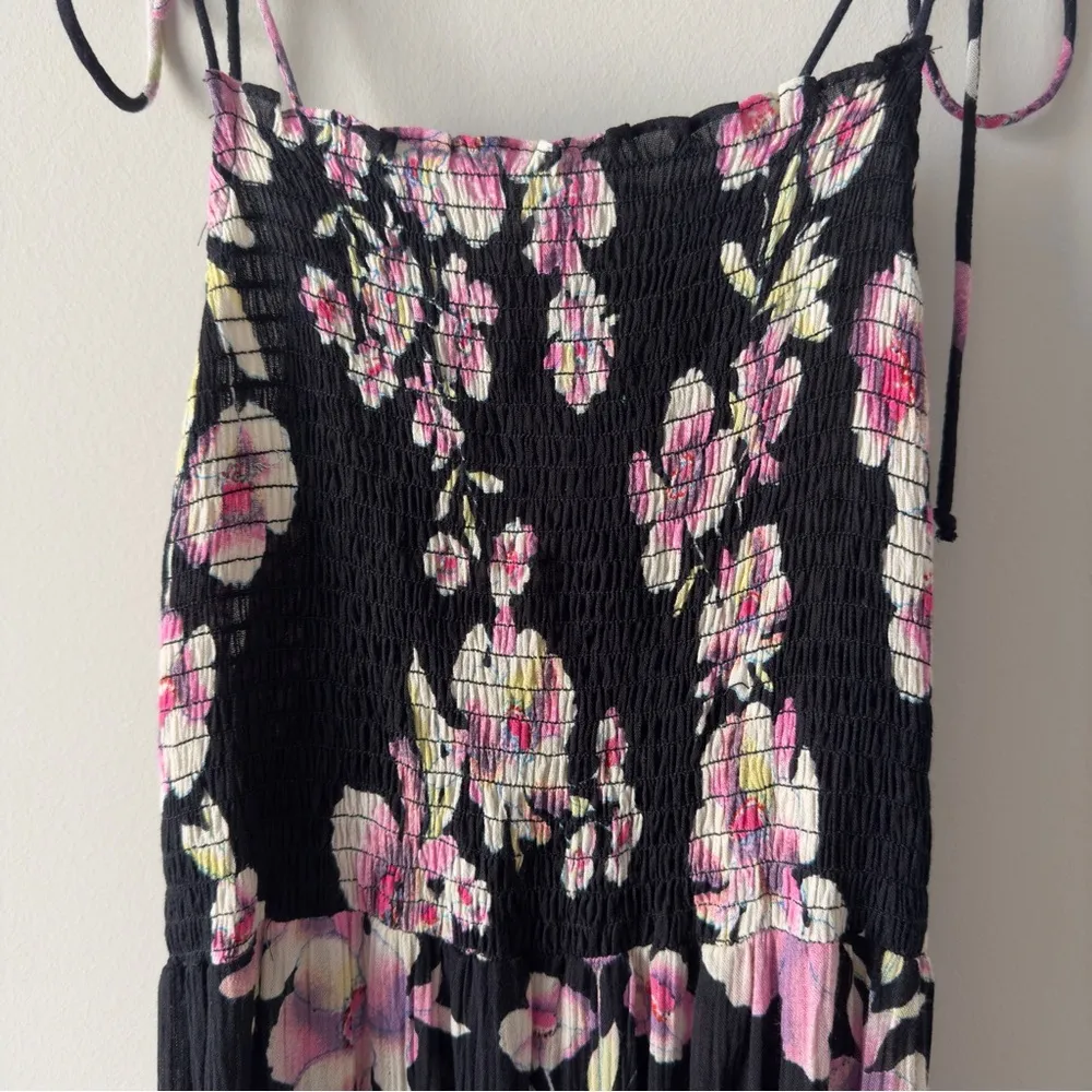 Free People Intimately Floral Maxi Dress Smocked Bodice Tie Bow Spaghetti Straps - Image 3