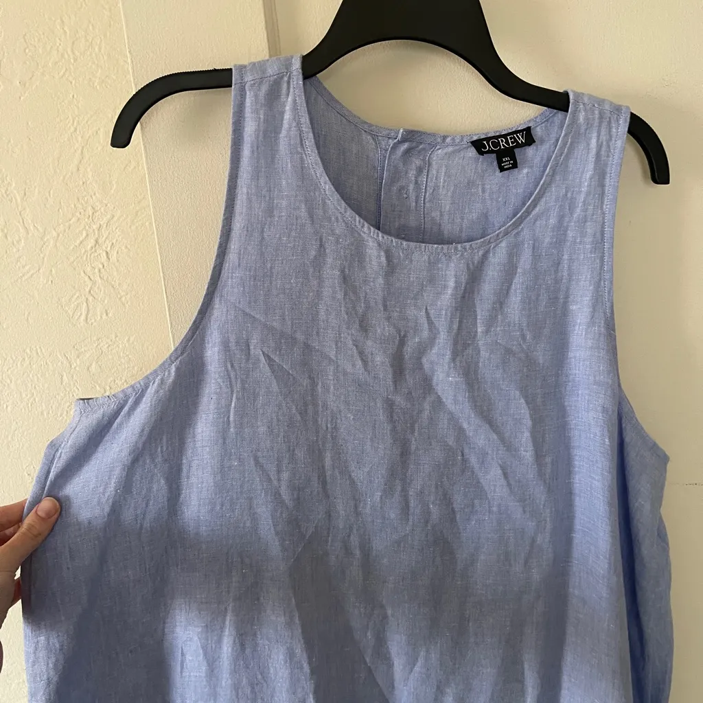 J Crew 100% Linen Blue Dress White Buttons Beach Vacation Nautica Preppy XXL - Image 3