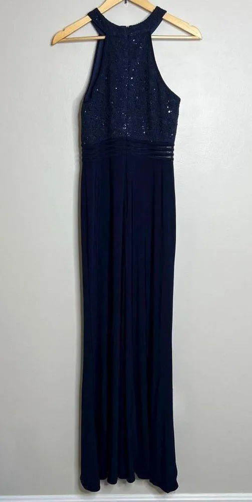 NW Nightway Navy Blue Halter Maxi Gown Dress - Image 5
