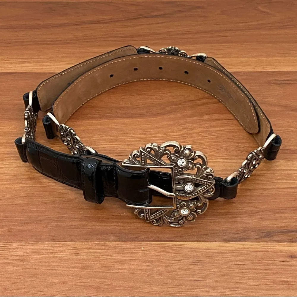 Vintage  B60113 Black Patent Leather Bling Crystal Embellished Belt 34 - Image 9