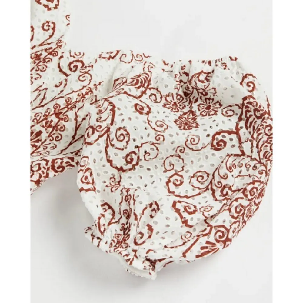 TED BAKER Elizaaa Broderie Mini Dress With Puff Sleeves White Print 8-10 US NWT - Image 11