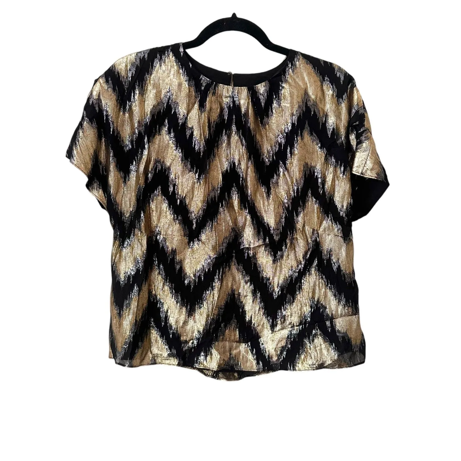 BANANA REPUBLIC Metallic Chevron Patterned Blouse Gold Medium‎ - Image 2