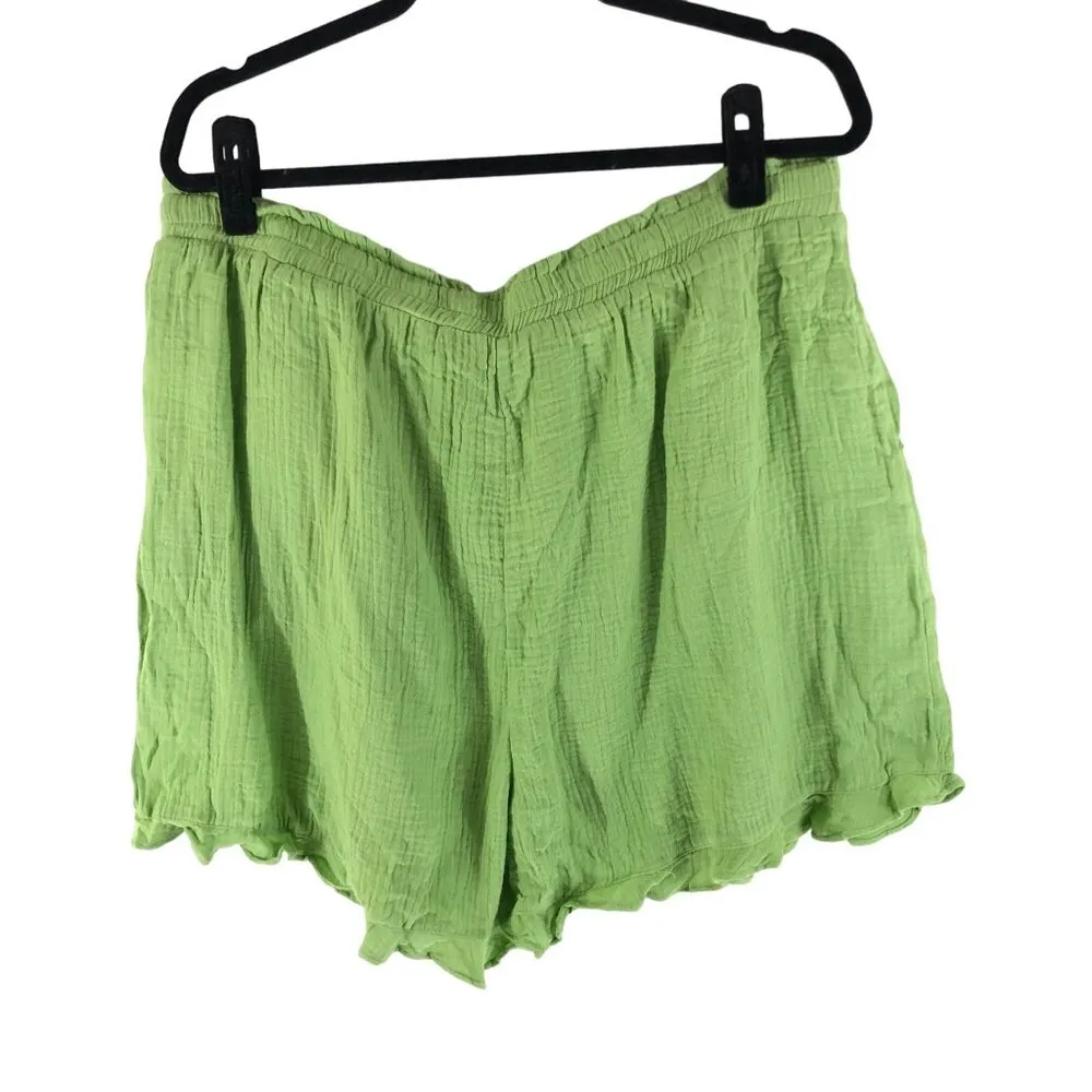 Hailey & Co Womens Green Ruffle Hem Shorts Pull On Pockets 2XL - Image 2