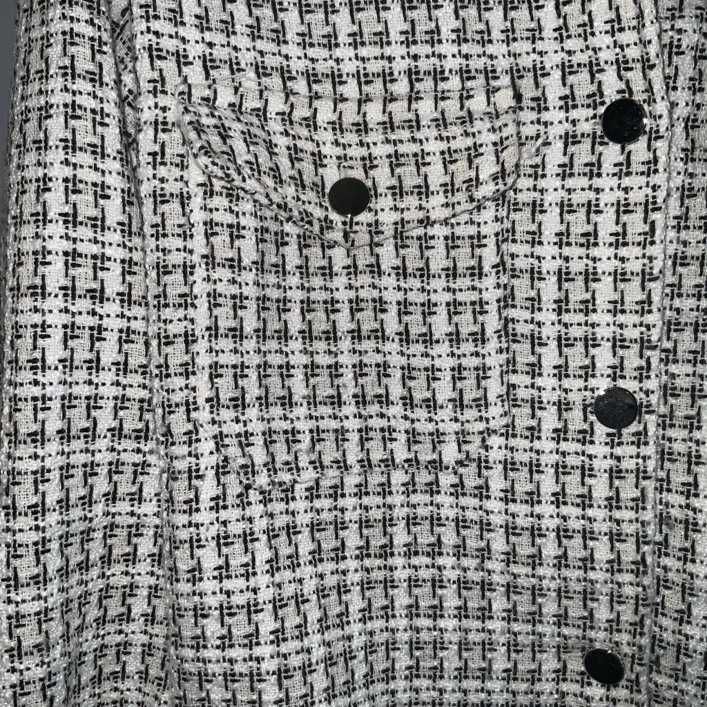 Stoosh Women's Black and White Tweed Button Front Jacket Pockets Small - Image 5