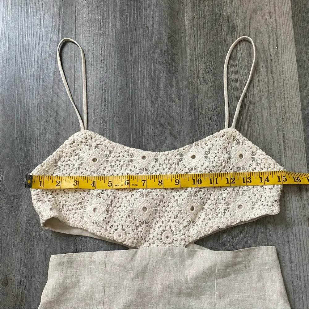 Crochet Cut Out Dress Cream Small Sundress Linen Cotton - Image 10