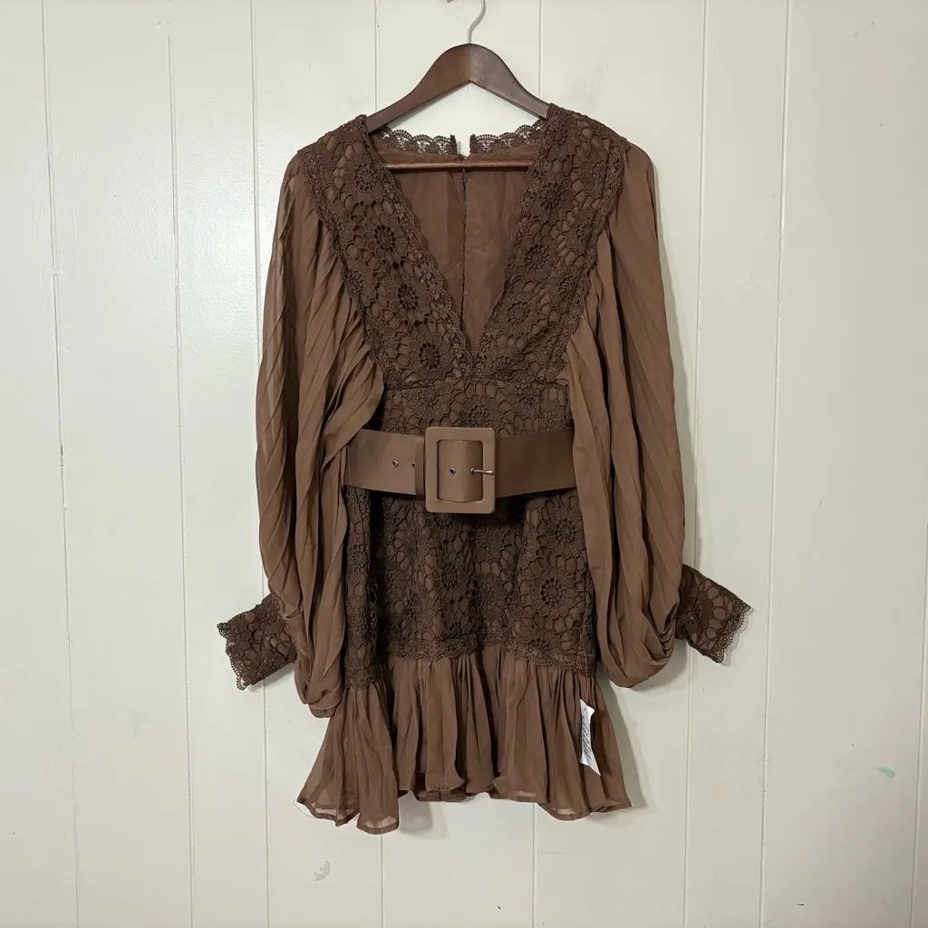 ASOS Design Kalia Lace Mini Dress Brown Size 6 NWOT– Boho Romantic Party Style - Image 2