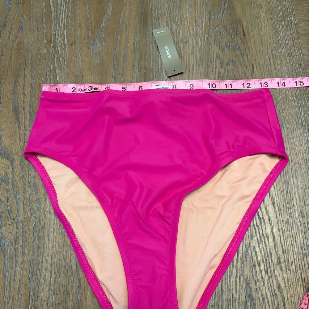 J. Crew Bright Pink Hallie Bikini Bottom Medium Vacation High Rise Beach Pool - Image 11