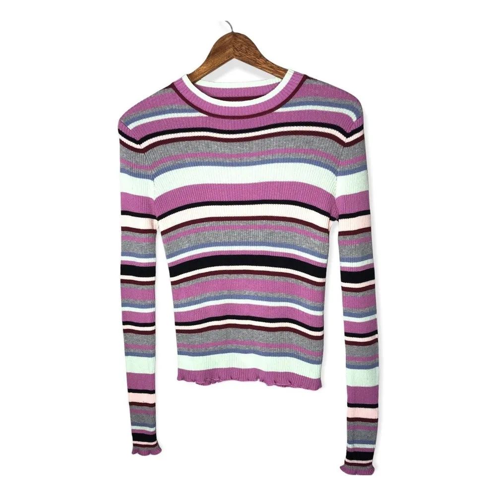 BP. Ribbed Lettuce Edge Striped Colorful Pullover Sweater  XS - Image 63