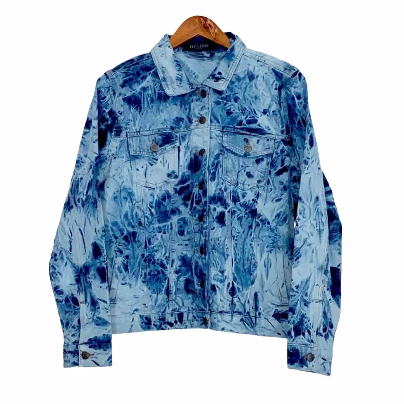 NWT Helium London Tie Dye Denim Jean Jacket Blue Size L - Image 3