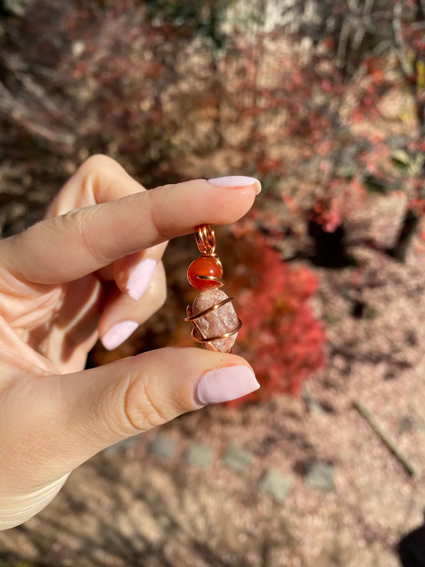 Handmade Carnelian & Strawberry Quartz Crystal Pendant - Image 9