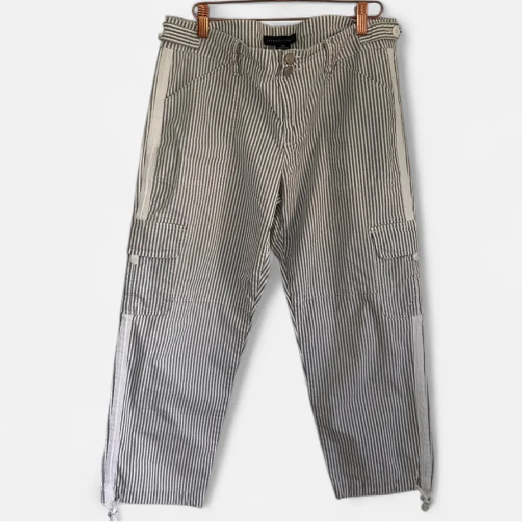 Anthropologie Sanctuary Terrain Striped grey white Crop Cargo Pants 28 - Image 3