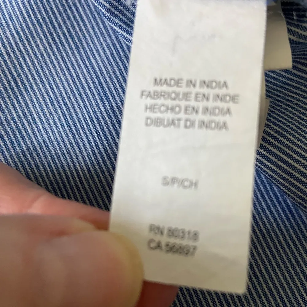 Lucky Brand Embroidered Floral Blue and White Pinstripe Button Down Shirt Size S - Image 5