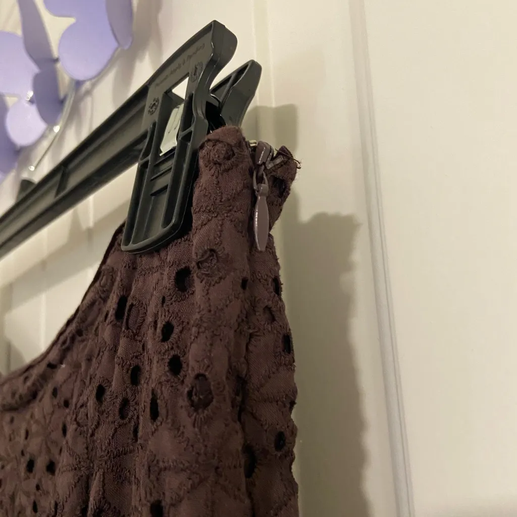 EUC‎ Femme women’s brown embroidered cutout textured flowy long skirt size 10 - Image 5