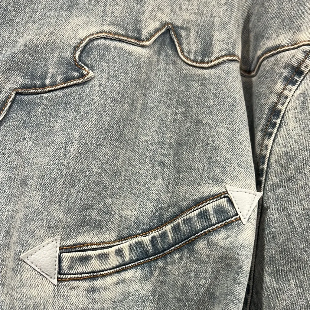 Rock & Roll Cowgirl‎ denim Button Down Shirt raw hem XXL - Image 5