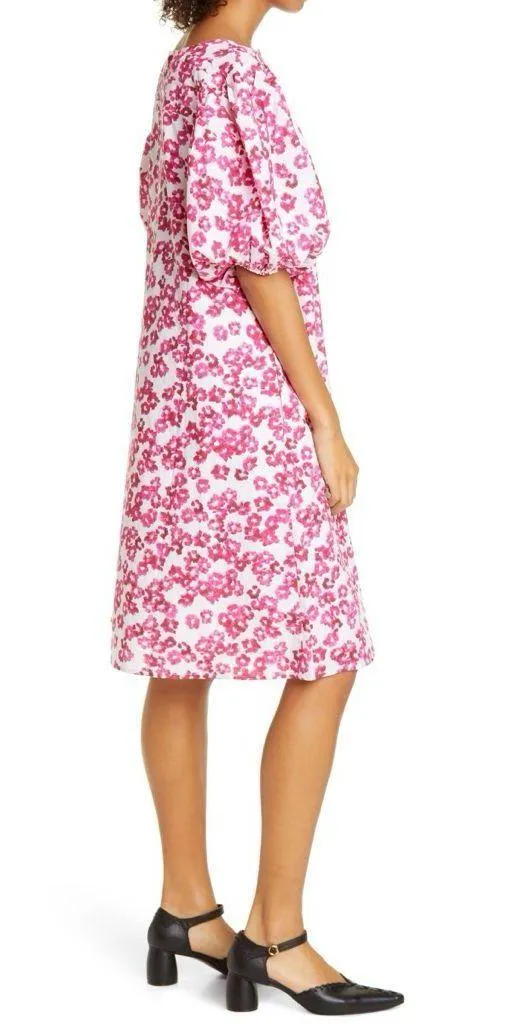 MERLETTE Floral Print Puff Sleeve Cotton Shift Dress Size S Pink - Image 3