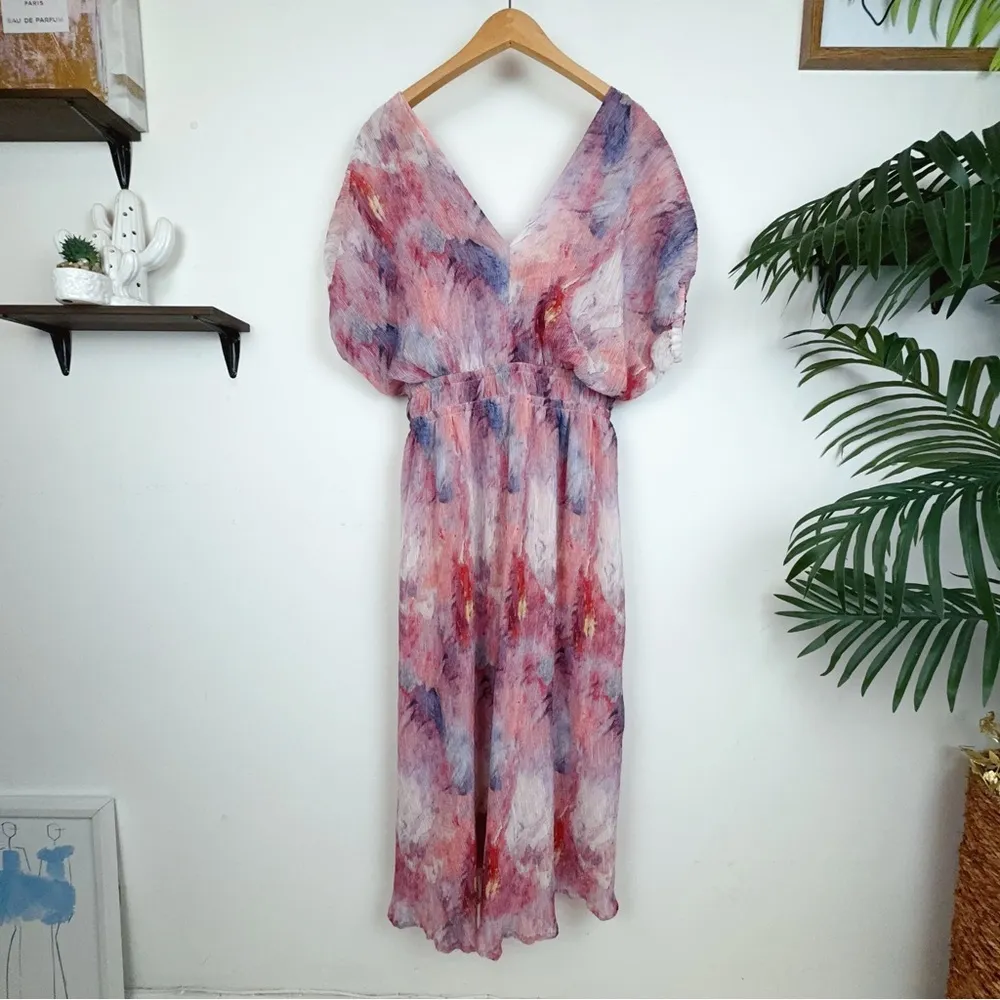 NWT ASTR the Label Pink Floral Reversible V Neck Midi Dress One Size - Image 5