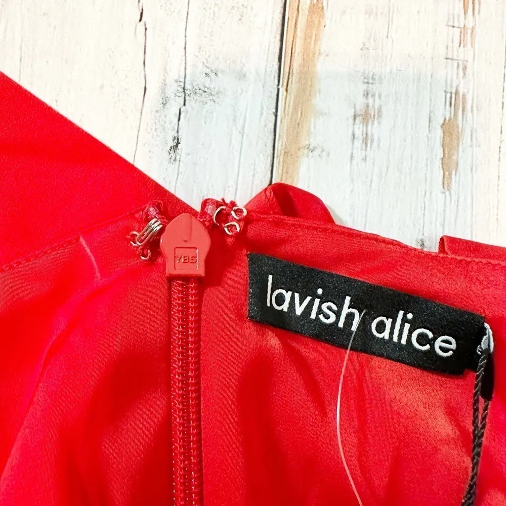 Lavish Alice Asymmetric Ruched Mini  Dress Size US 2 Red - Image 5