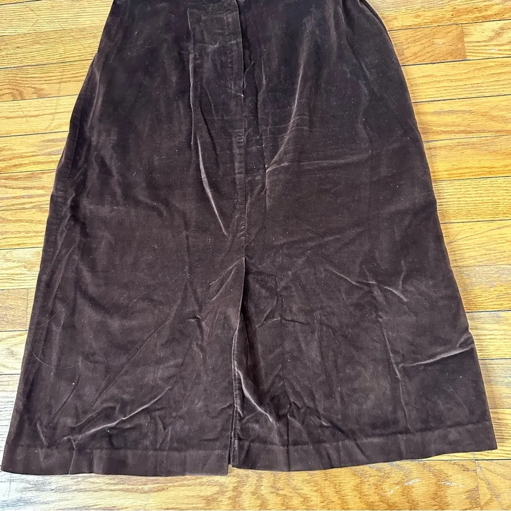 Vintage deep brown velvet skirt with front slit 1970s style zipper size 11 - Image 5
