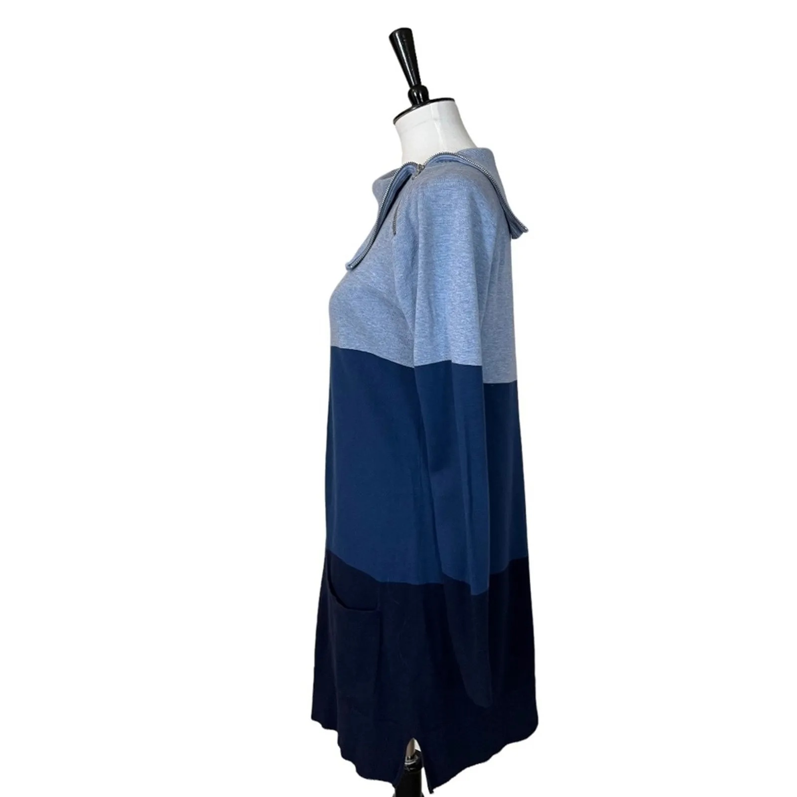 Jeanne Pierre Women's Tunic Sweater Folded Zip Cowl Neck Blue Color Block Size M - Image 5