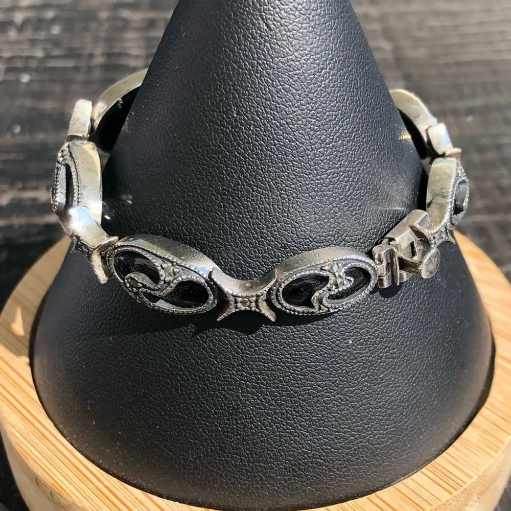 JUDITH JACK Vintage Black Onyx Marcasite Sterling Silver Art Deco Bracelet - Image 8