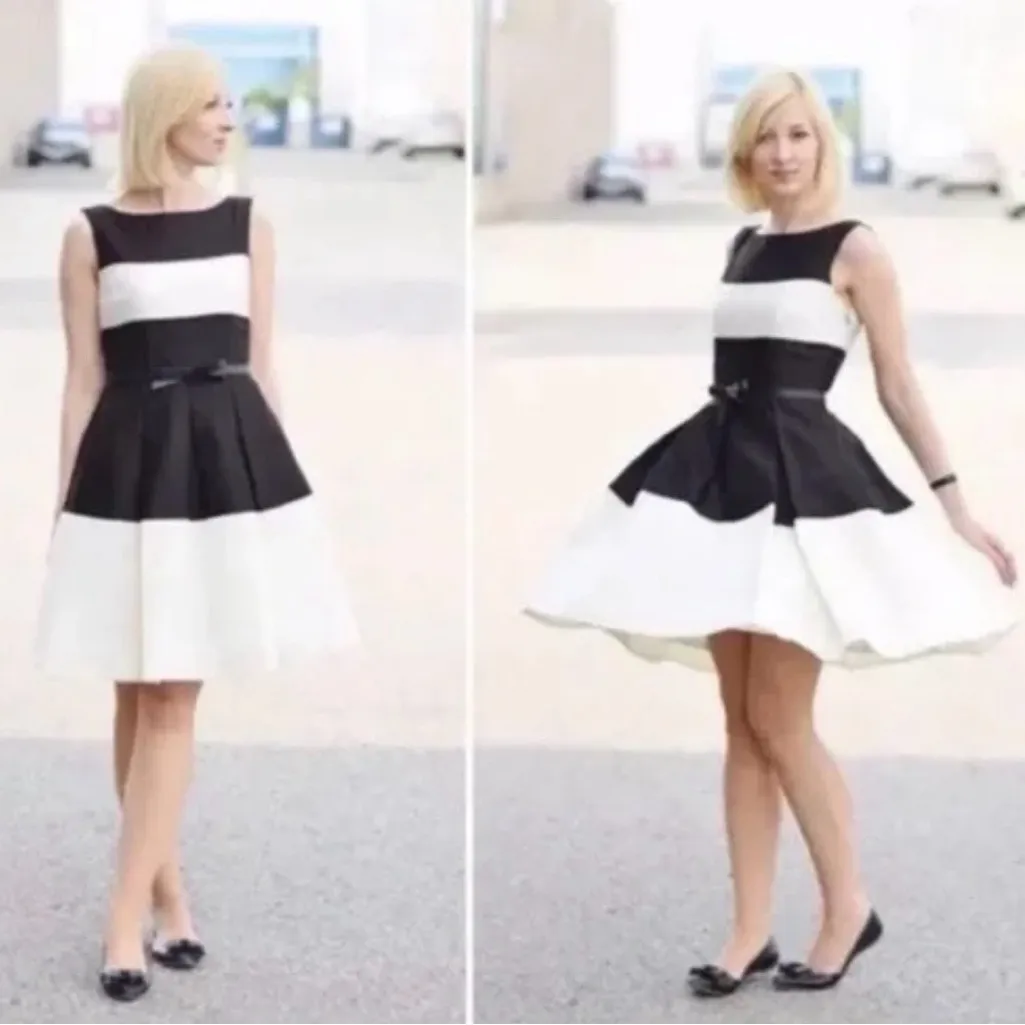 Kate Spade Colorblock Gayle Fit & Flare‎ Cotton Silk Dress Black & Cream Size 8 - Image 16