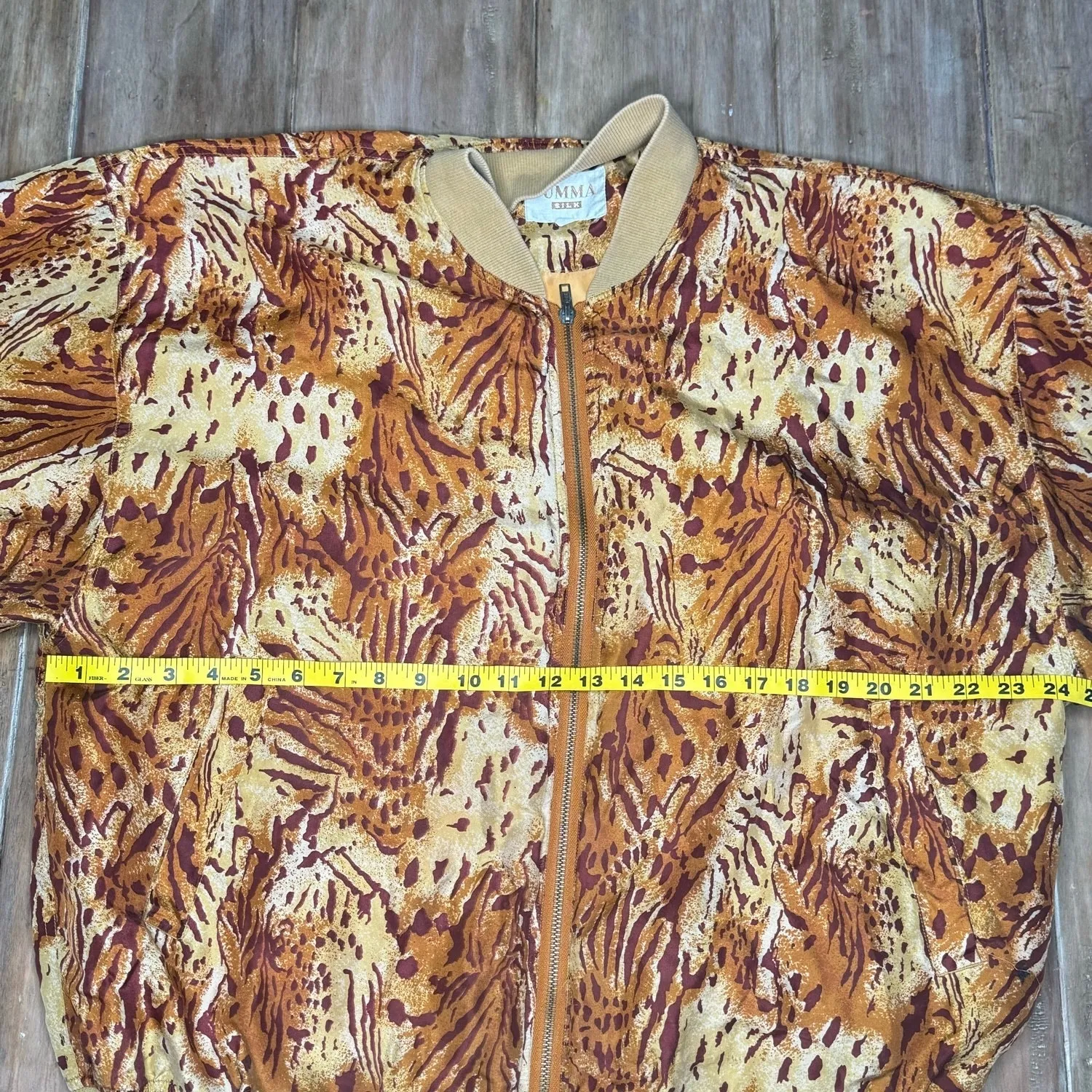 SUMMA SILK Silk Bomber Jacket Vintage Safari Print 90s artsy maximalist Boho Brown Size XL - Image 3