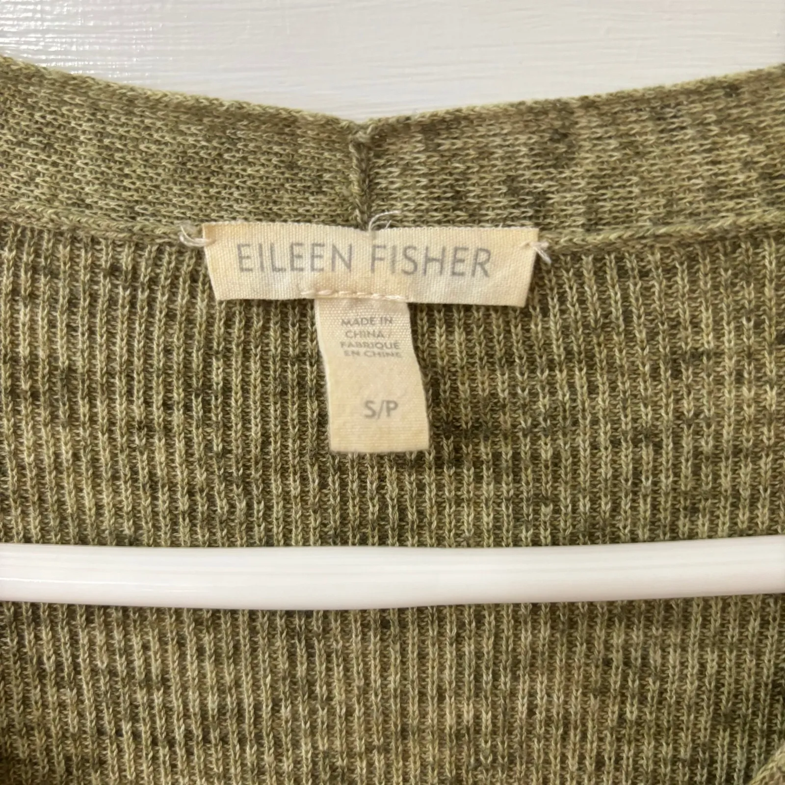 Eileen Fisher Organic Cotton V Neck Lightweight Marled Sweater Green S Petite - Image 4