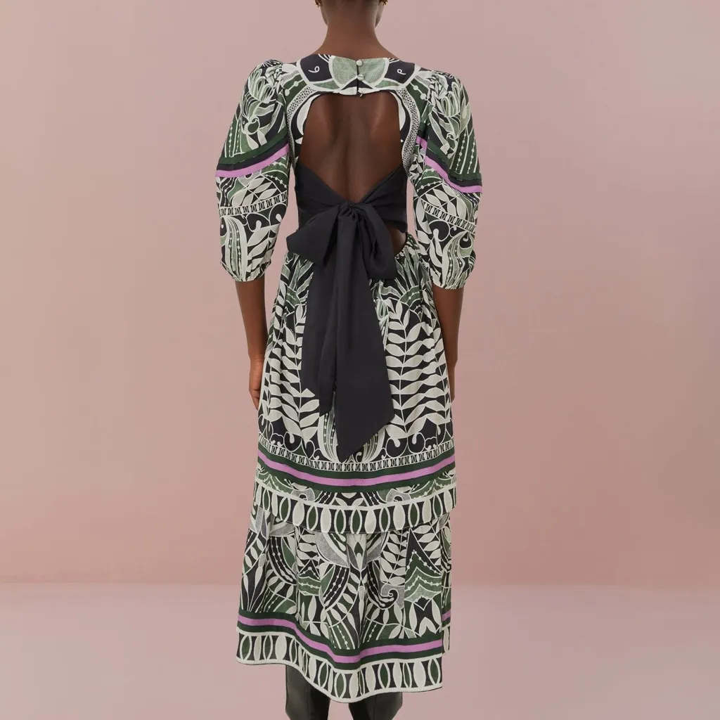 Farm Rio Black Lace Nature Short Sleeve Maxi Dress - Image 2