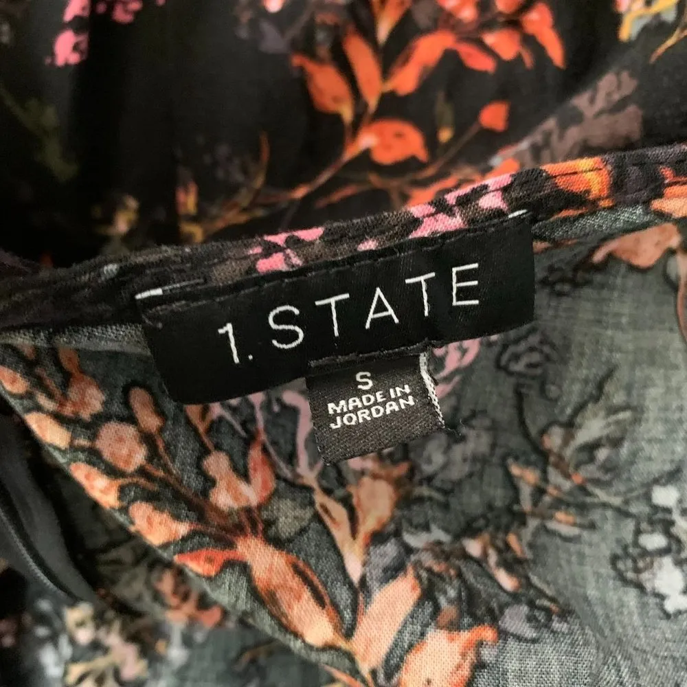 1 State Sleeveless Wide Leg Jumpsuit S Black Floral Zipper Tie Waist Pockets - Image 5