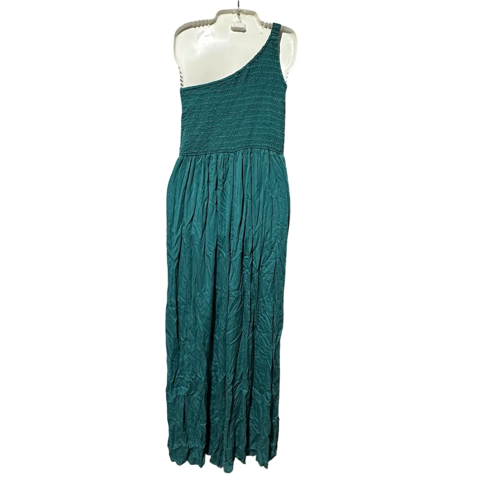 Marine Layer Archive Tessa Jumpsuit One Shoulder Smocked Wide Leg Teal large - Image 7