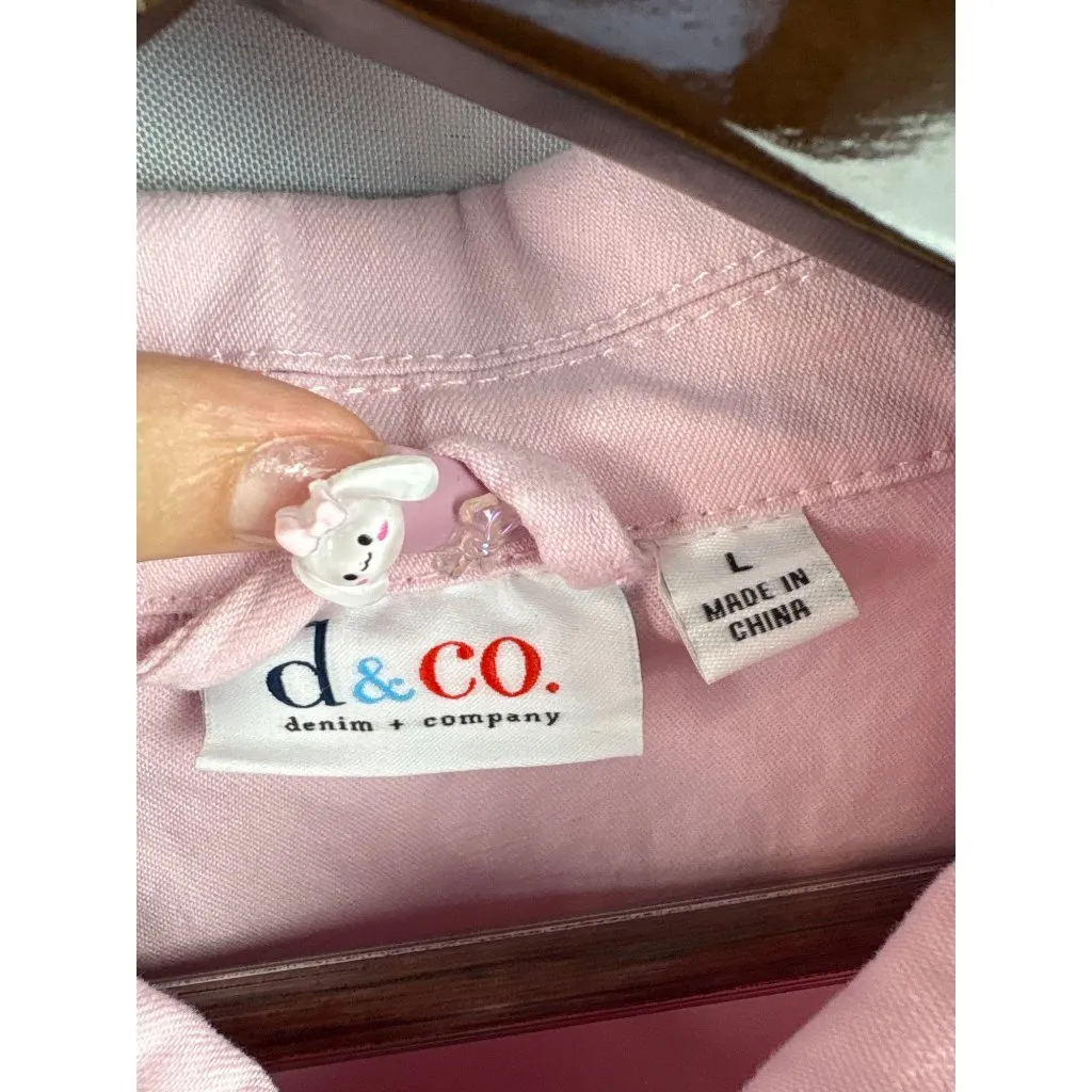 Women’s d&co. Large Light Pink Jean Jacket w/ Bejeweled Buttons - Image 4