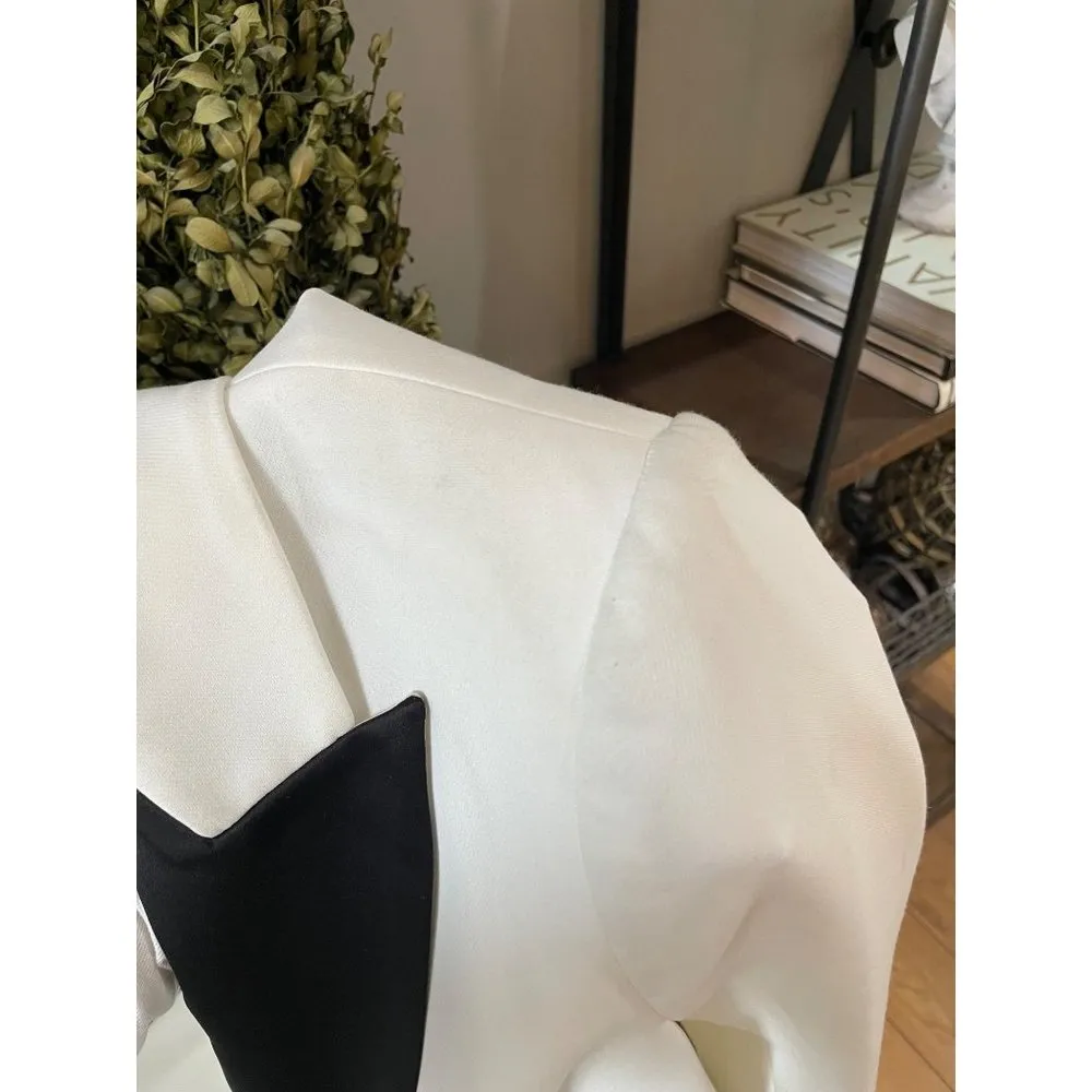 L'AGENCE Scarlet Colorblock Tuxedo Crop Blazer Jacket Ivory Black Womens Size 10 - Image 9