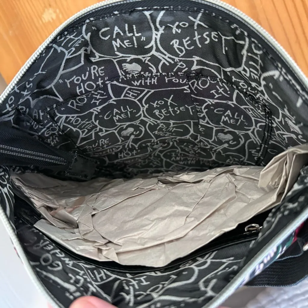 Betsey Johnson Triple Zip Rose & Lace Print Crossbody Bag - Image 6