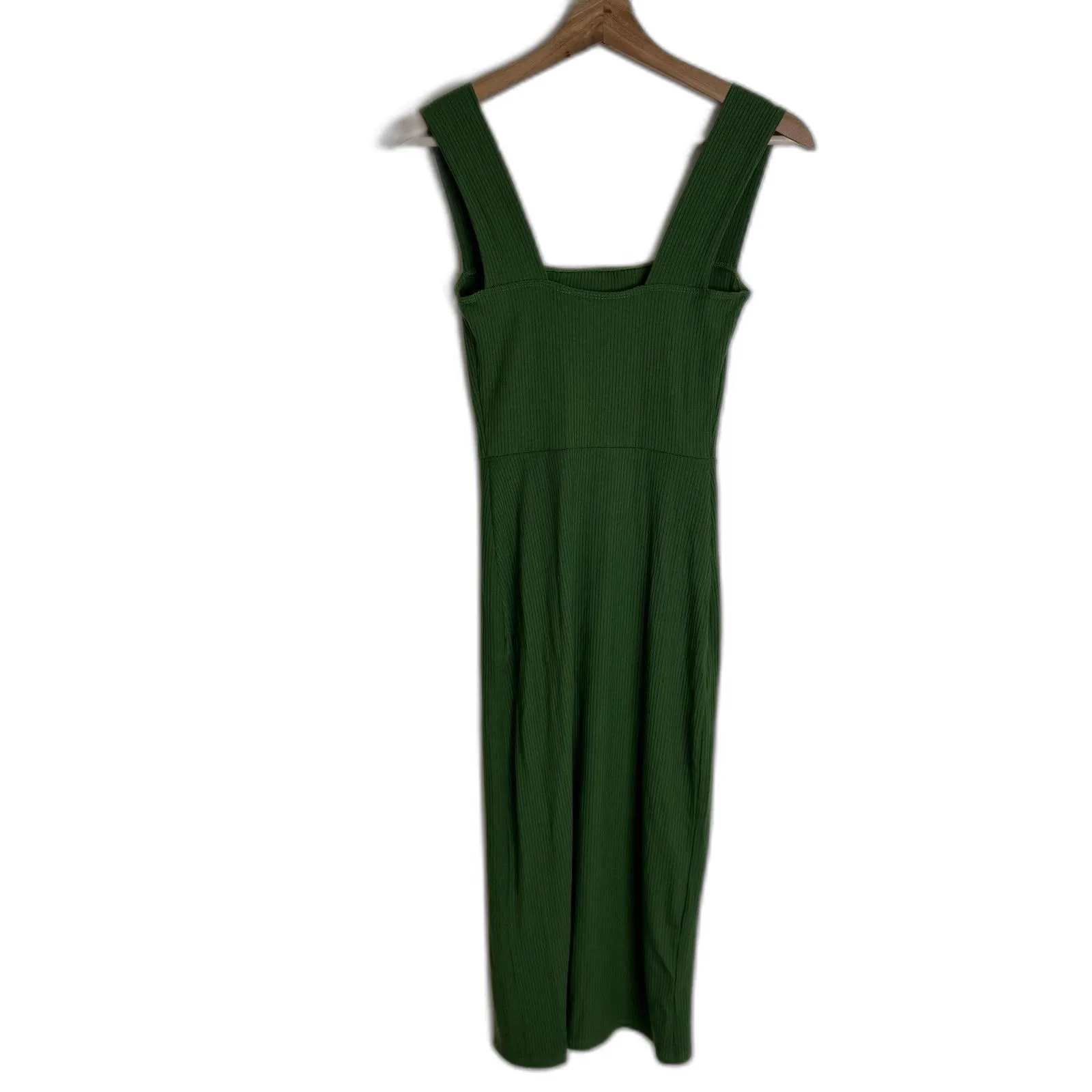 Reformation cassi knit Dress XS Green Ribbed Midi Sleeveless Square Neck slit - Image 10