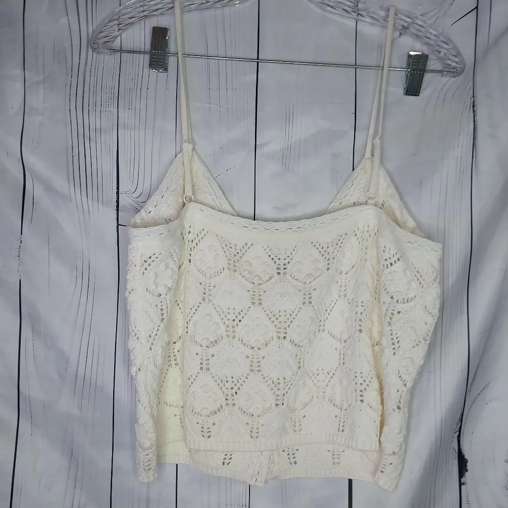 Aeropostale Crocheted Button-Front Cropped V-Neck Cream Crochet Women Top NWT - Image 7