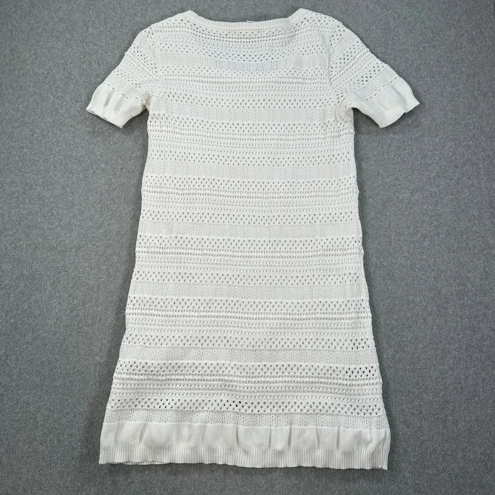 MNG Mango Crochet Knit Dress Size Large White Short Sleeve Scoop Neck Lined - Image 6
