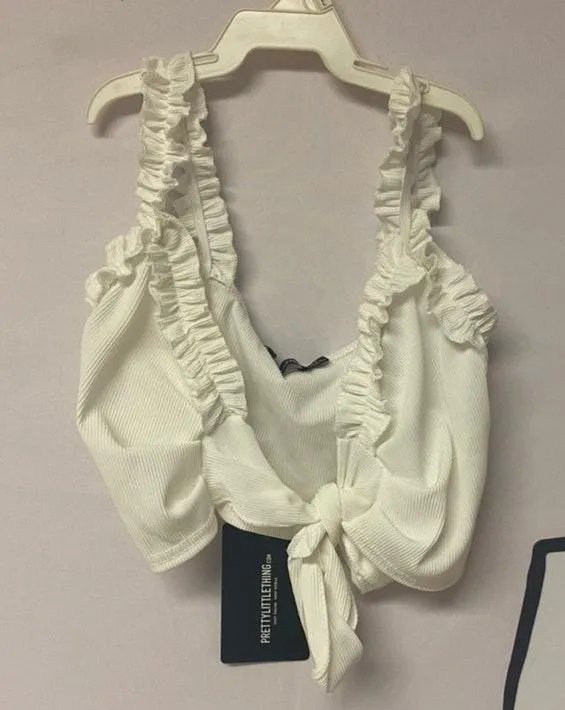 Pretty Little Thing White Tie Top - Image 2