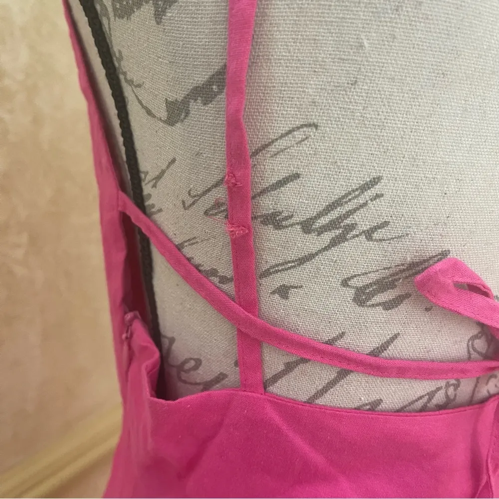 ZARA PINK MAGENTA BEADED LINEN BLEND MINI DRESS OPEN BACK SZ M - Image 5