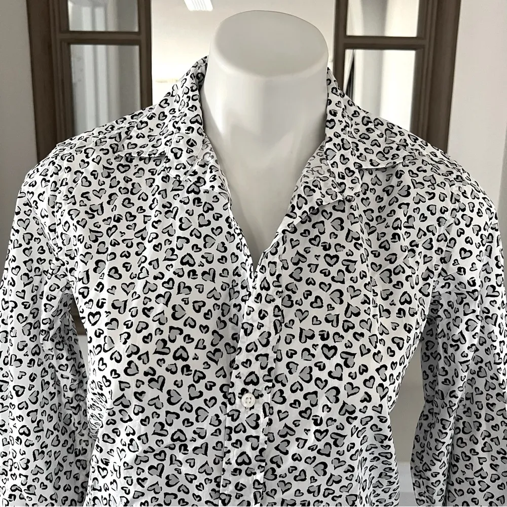 Frank & Eileen Shirt Heart Print Woven Button Up, White Grey Black Size XS NWT - Image 5