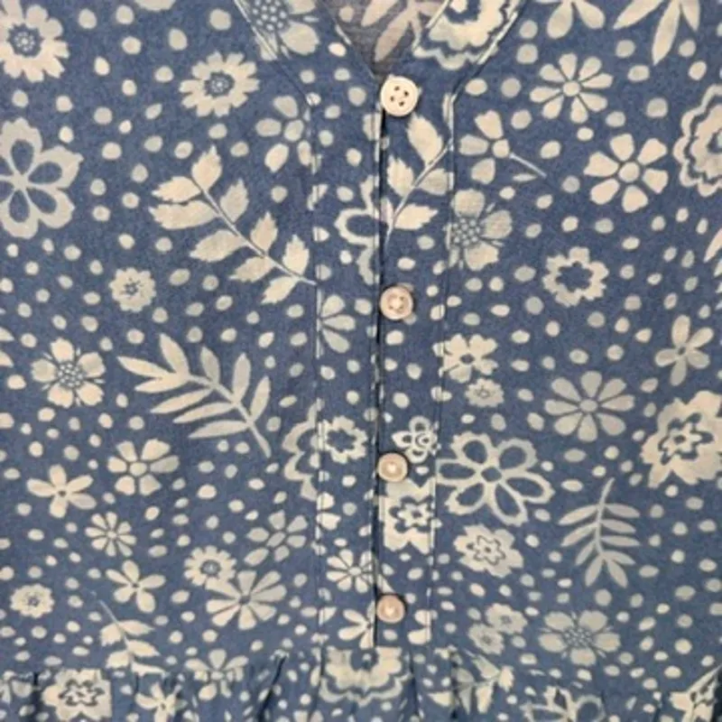 Beach Lunch Lounge Midi Dress Womens S‎ Blue White Floral Cotton Rayon Pockets - Image 5