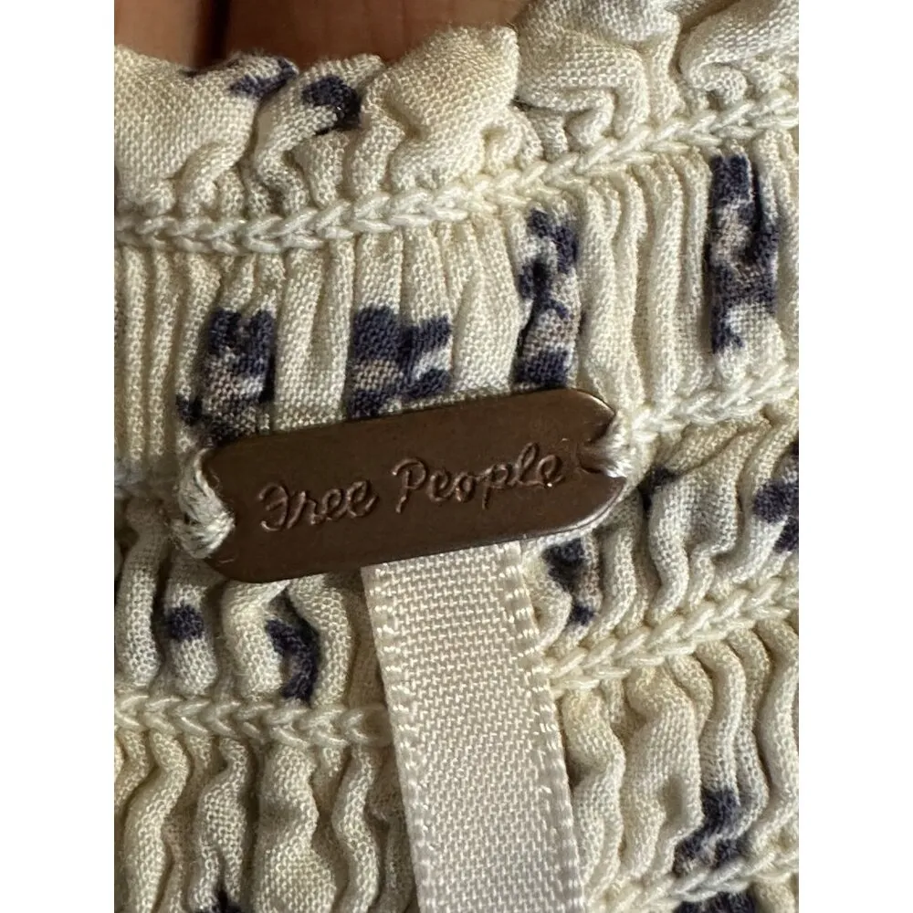 Free People V-Neck Floral Print Dress Smocked Waist & Open Back SZ XS Boho Chic - Image 5