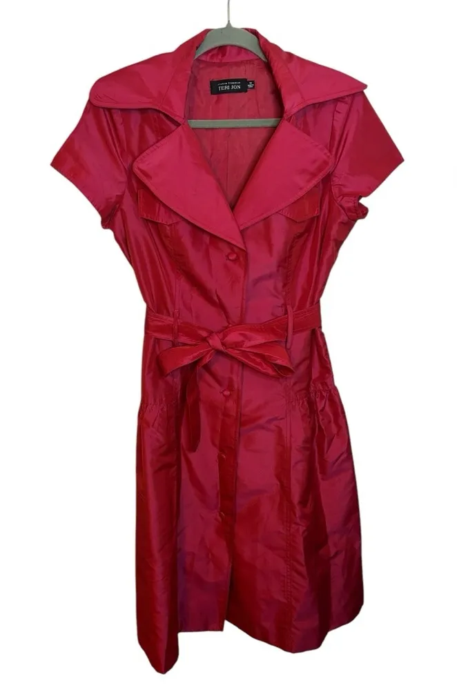 Rickie Freeman for Teri Jon Hot Pink Luminescent Cap Sleeve Button Front Dress Size 10 - Image 1
